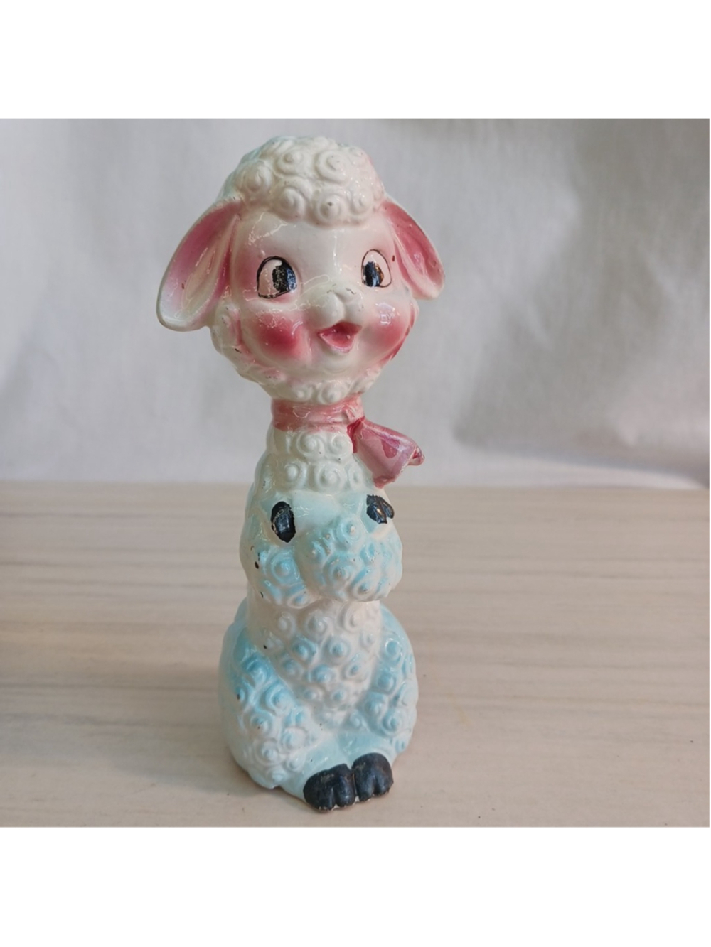 Vintage Anthropomorphic Sheep Lamb Blue Kitsch Figurine Made In Japan